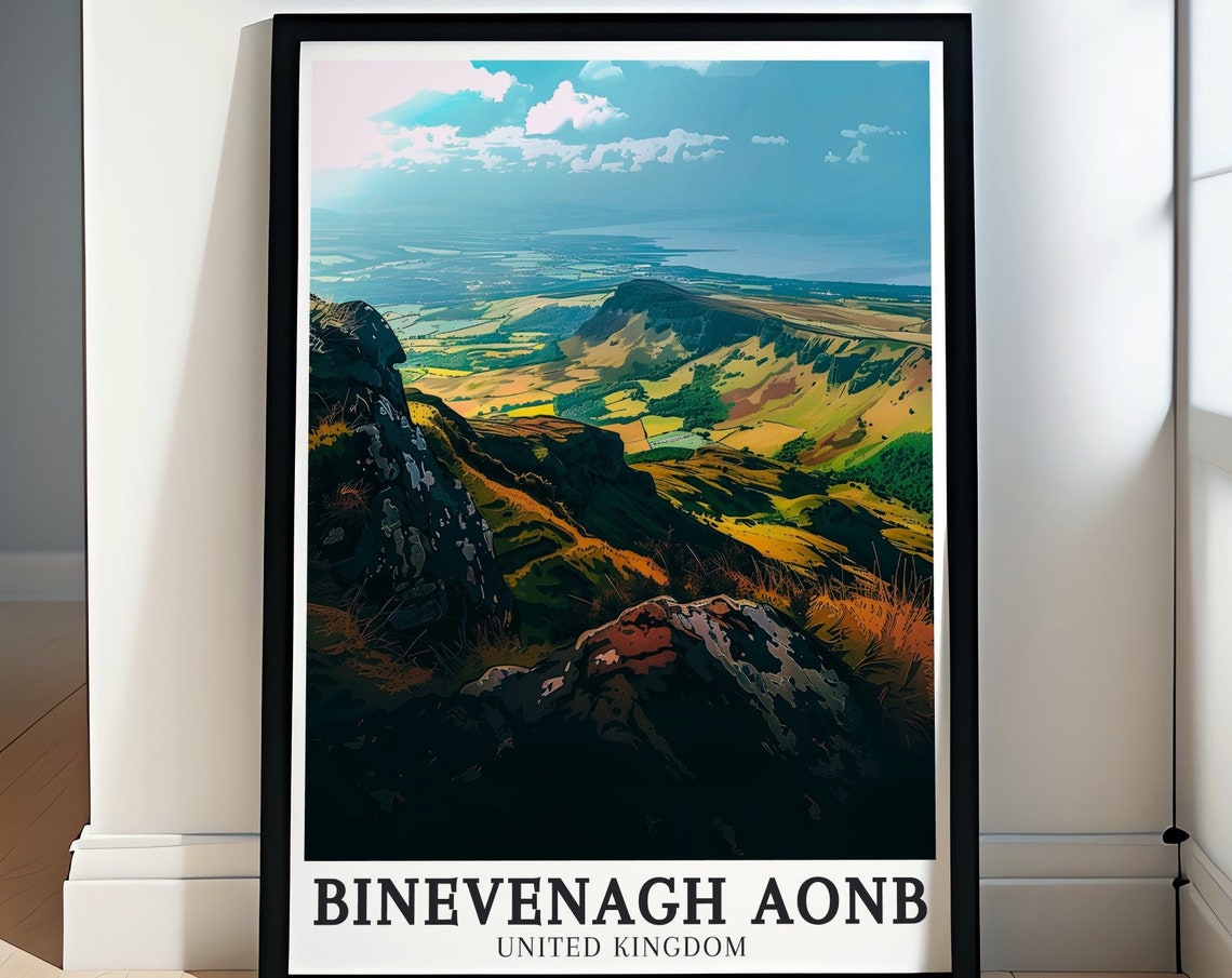 Binevenagh AONB Rocky Cliffs Valley View United Kingdom Travel Poster