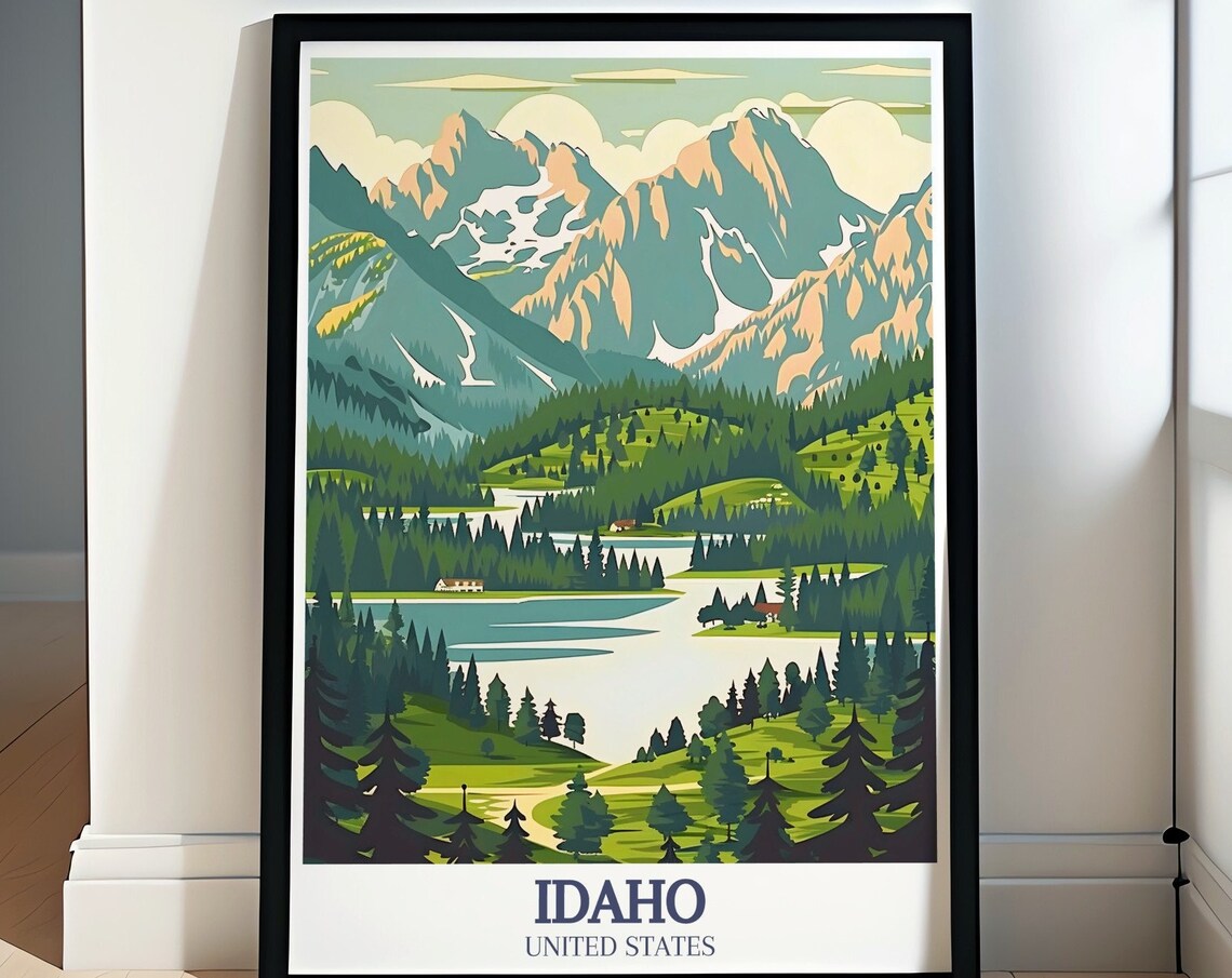 Idaho Sawtooth Mountain Lake Pine Forest Alpine Scenery Print