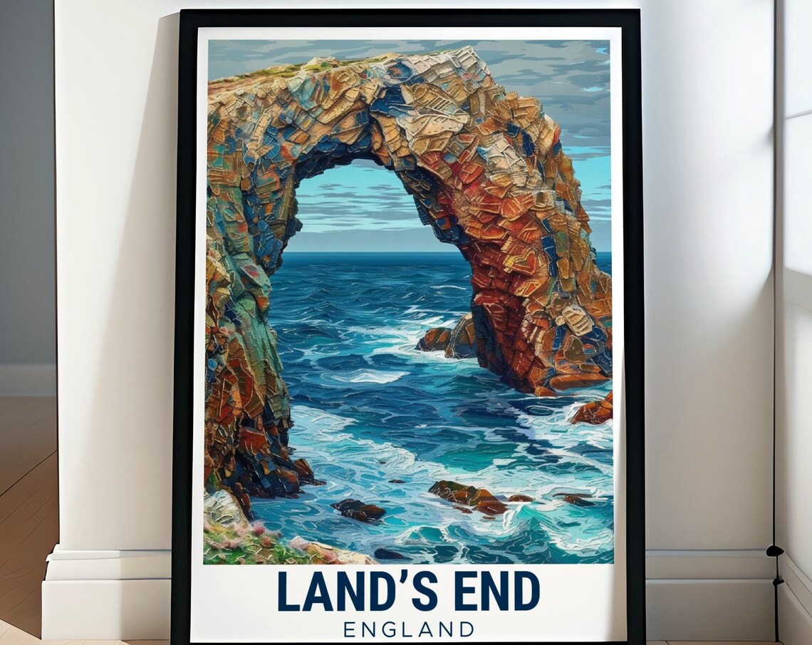 Land's End England Enys Dodnan Arch Rocky Seascape Travel Poster