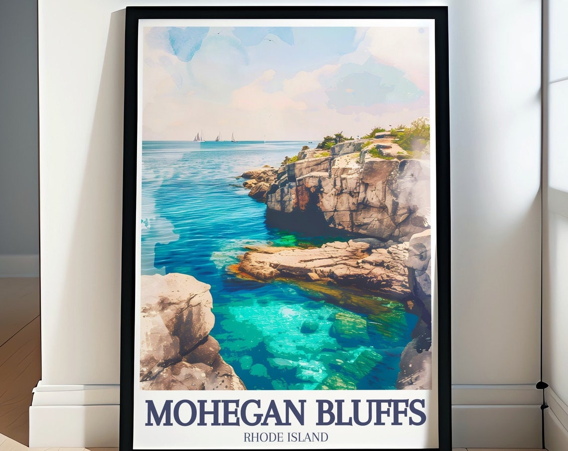 Mohegan Bluffs Rhode Island Rocky Shore Turquoise Tide Pool Poster