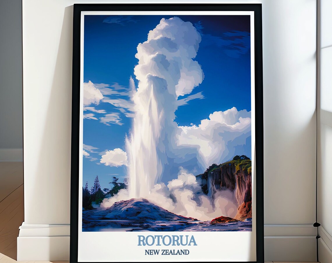 Te Puia Geyser Eruption Rotorua New Zealand Travel Art Poster