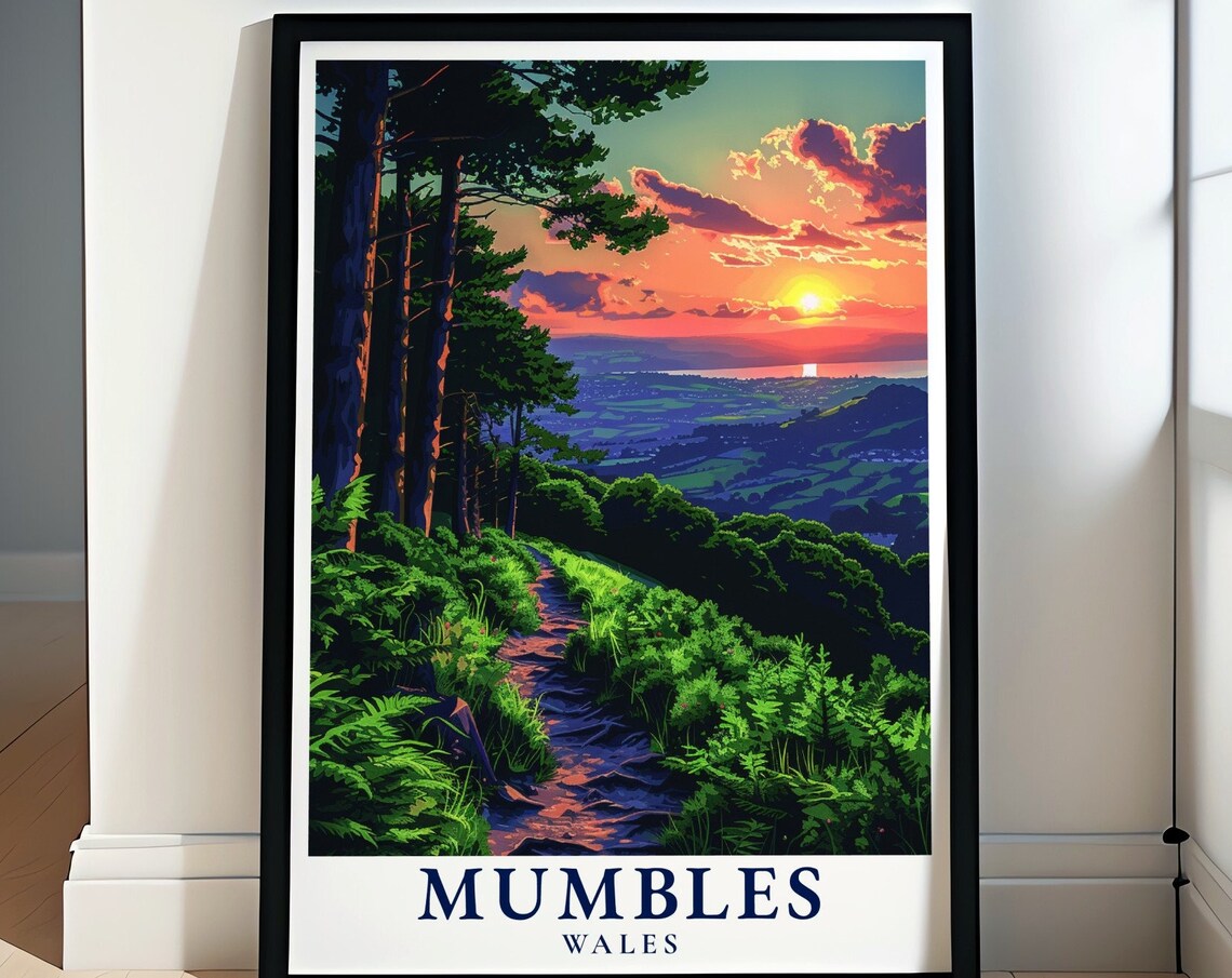 Mumbles Wales Forest Trail Sunset Valley View Travel Art Poster