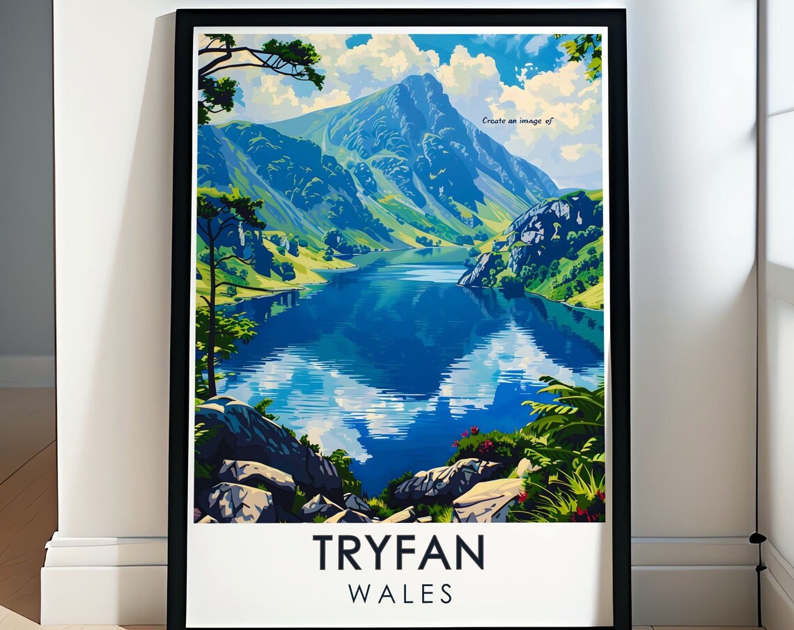Tryfan Wales Llyn Ogwen Lake with Mountain Reflection Poster