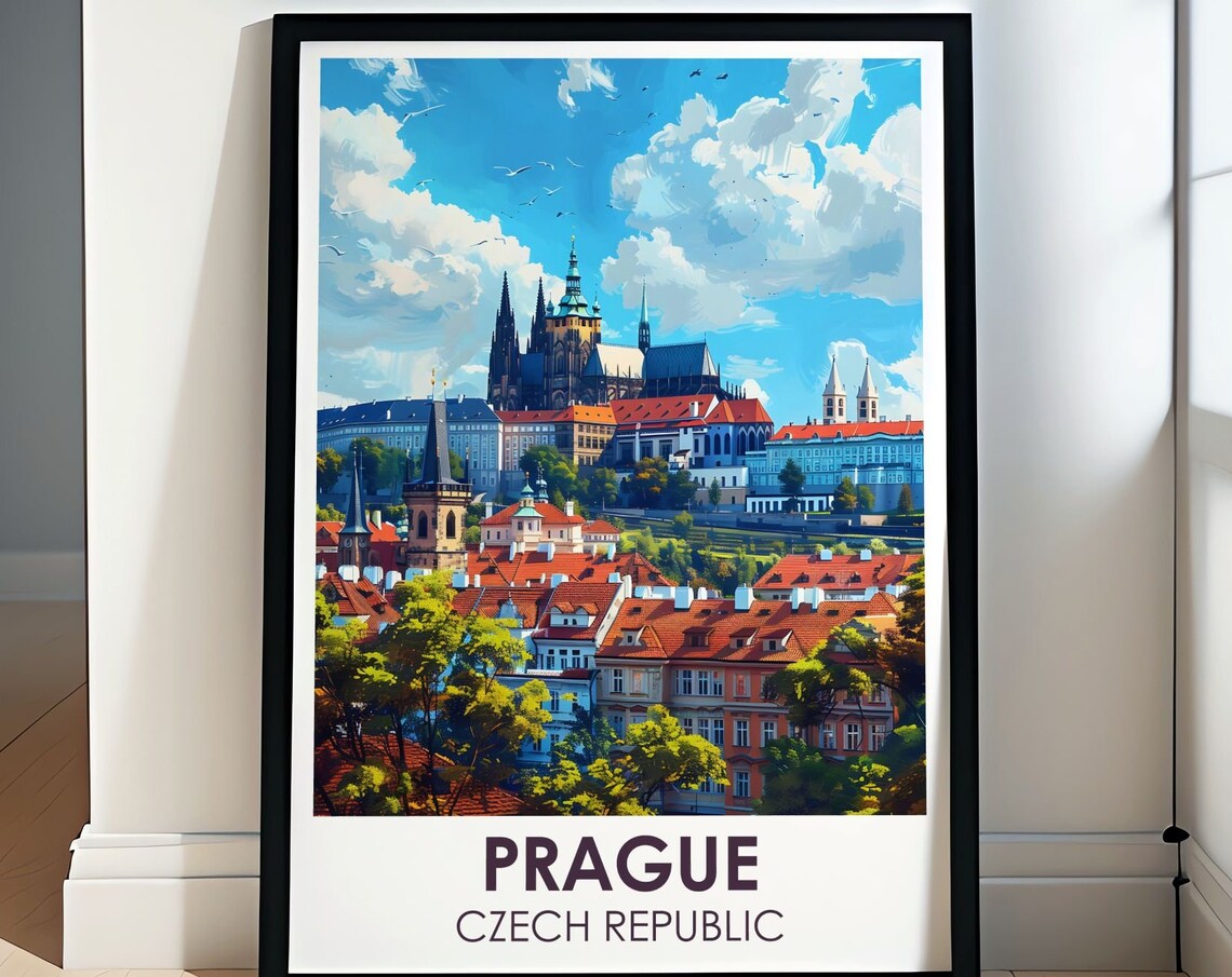 Prague Castle Hill Red Rooftops Czech Republic Travel Art Poster
