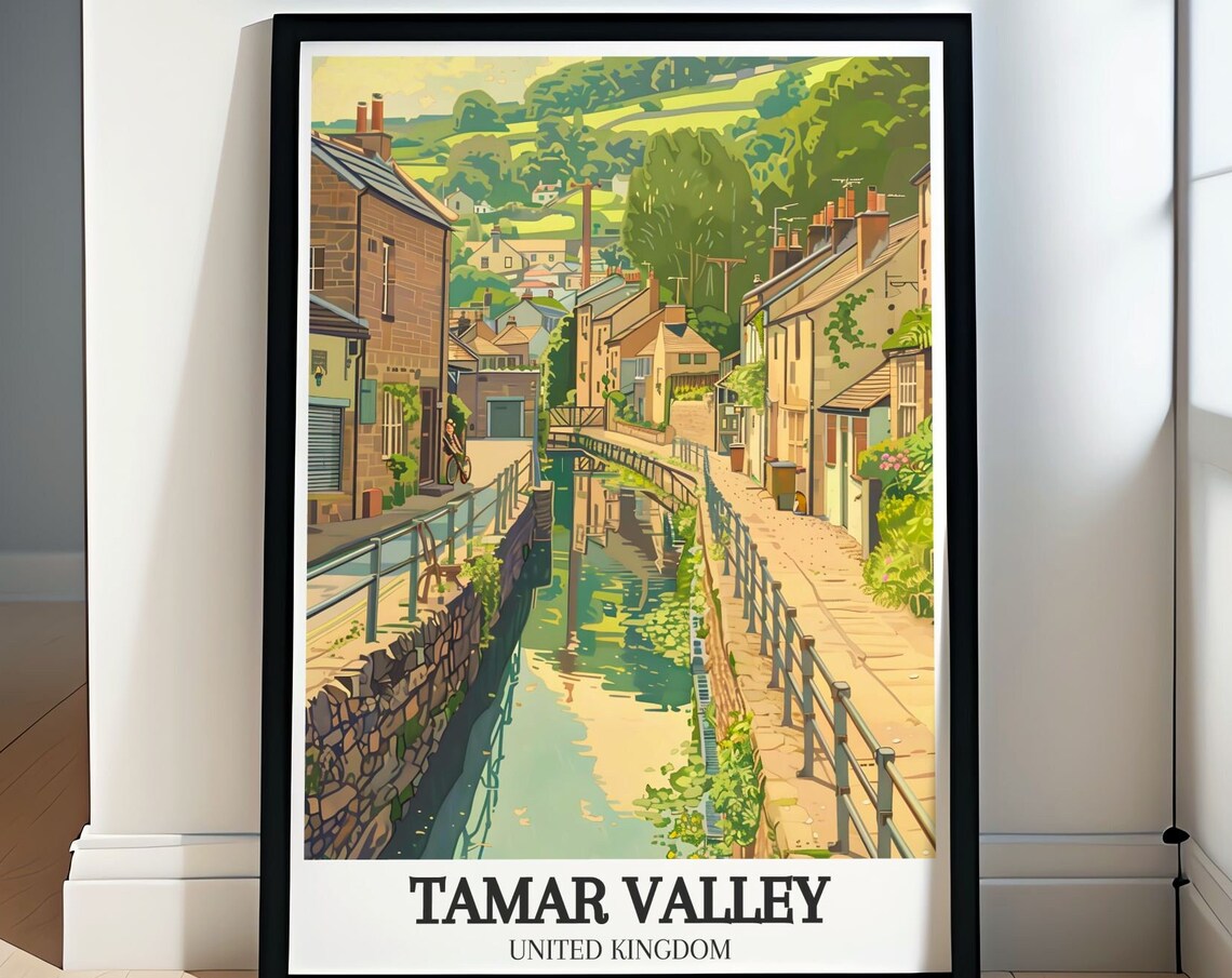 Tamar Valley Stone Village Canal Riverside Vintage Travel Art Poster