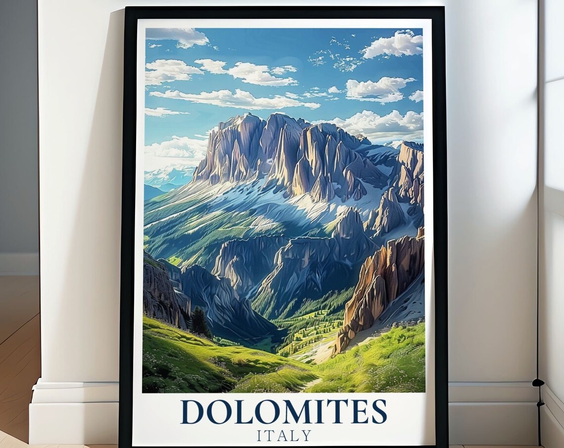 Dolomites Italy Travel Poster, Sella Group Landscape