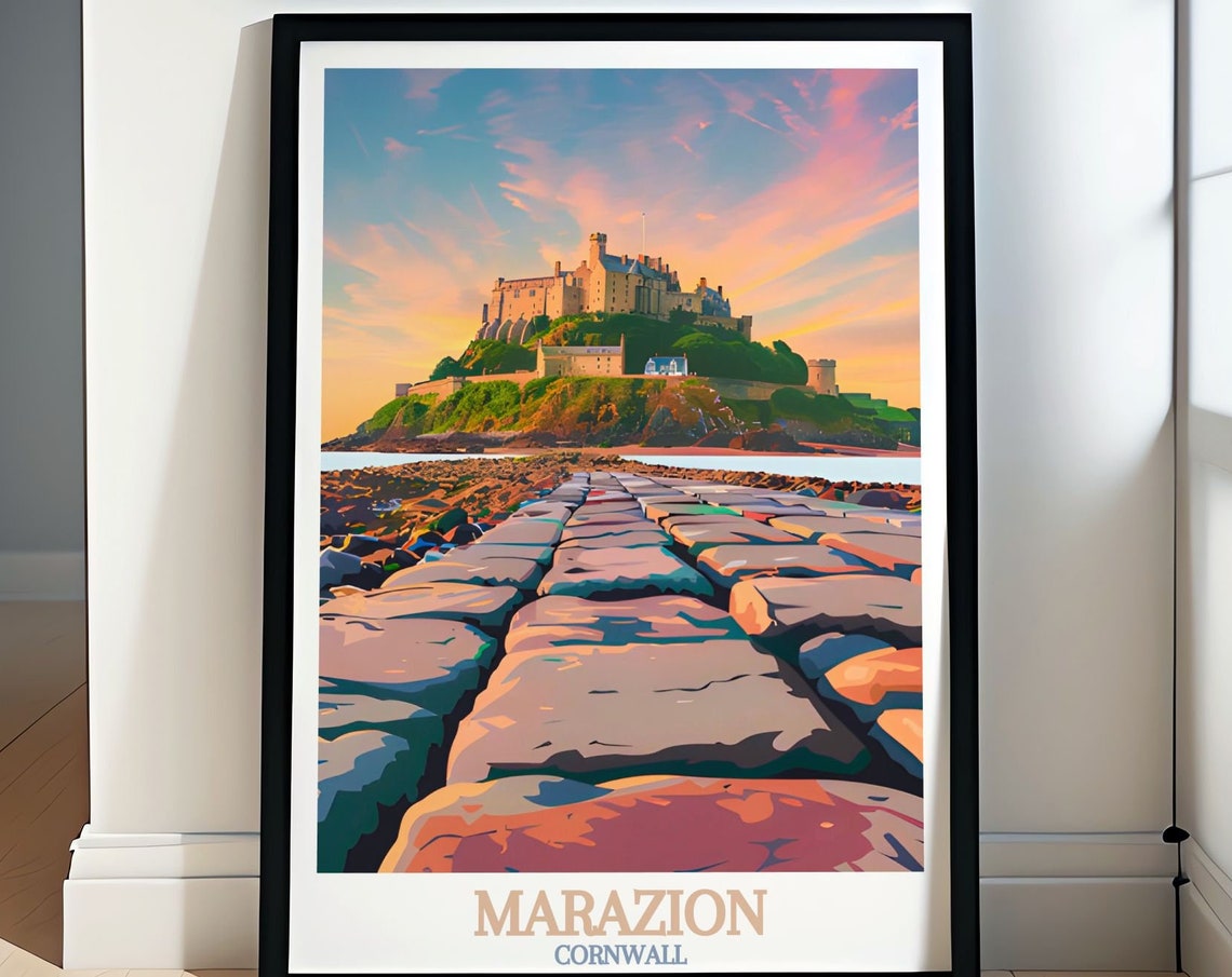 Marazion Cornwall St Michaels Mount Sunset Causeway View Poster