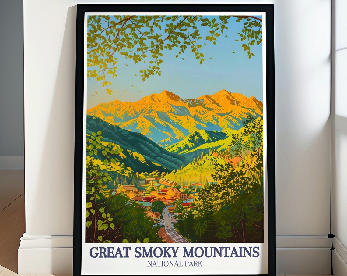 Great Smoky Mountains Golden Valley Village Scenic Travel Poster