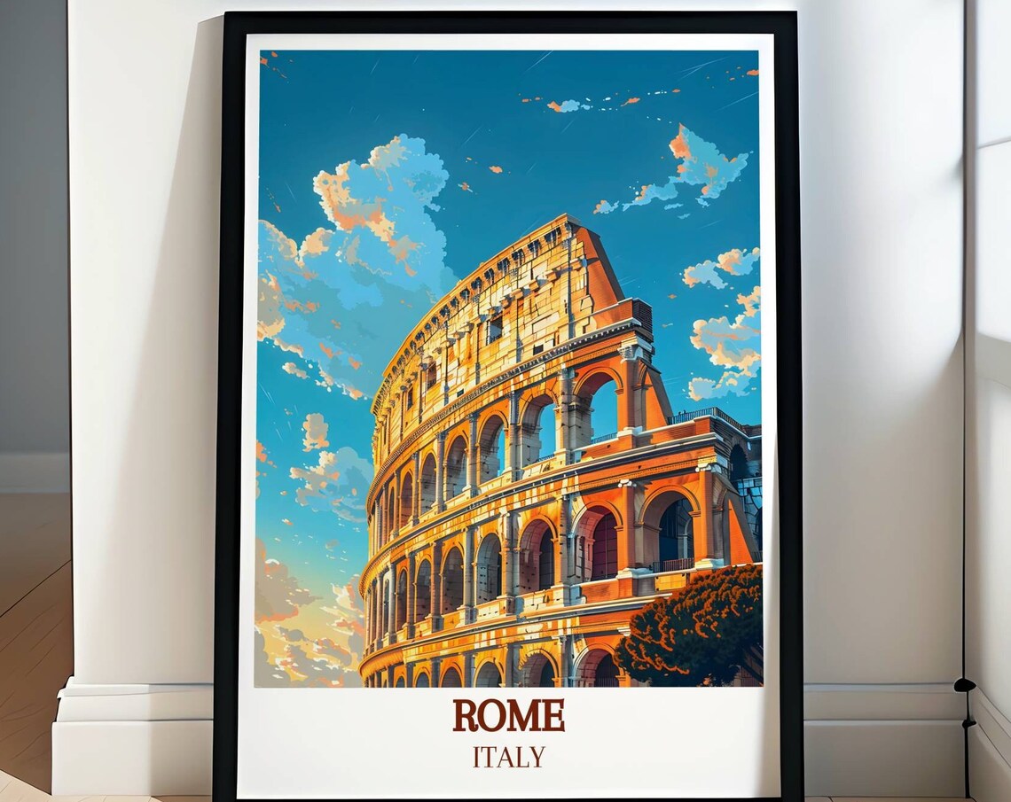 Rome Italy Colosseum Bathed in Golden Hour Sunset Light Poster