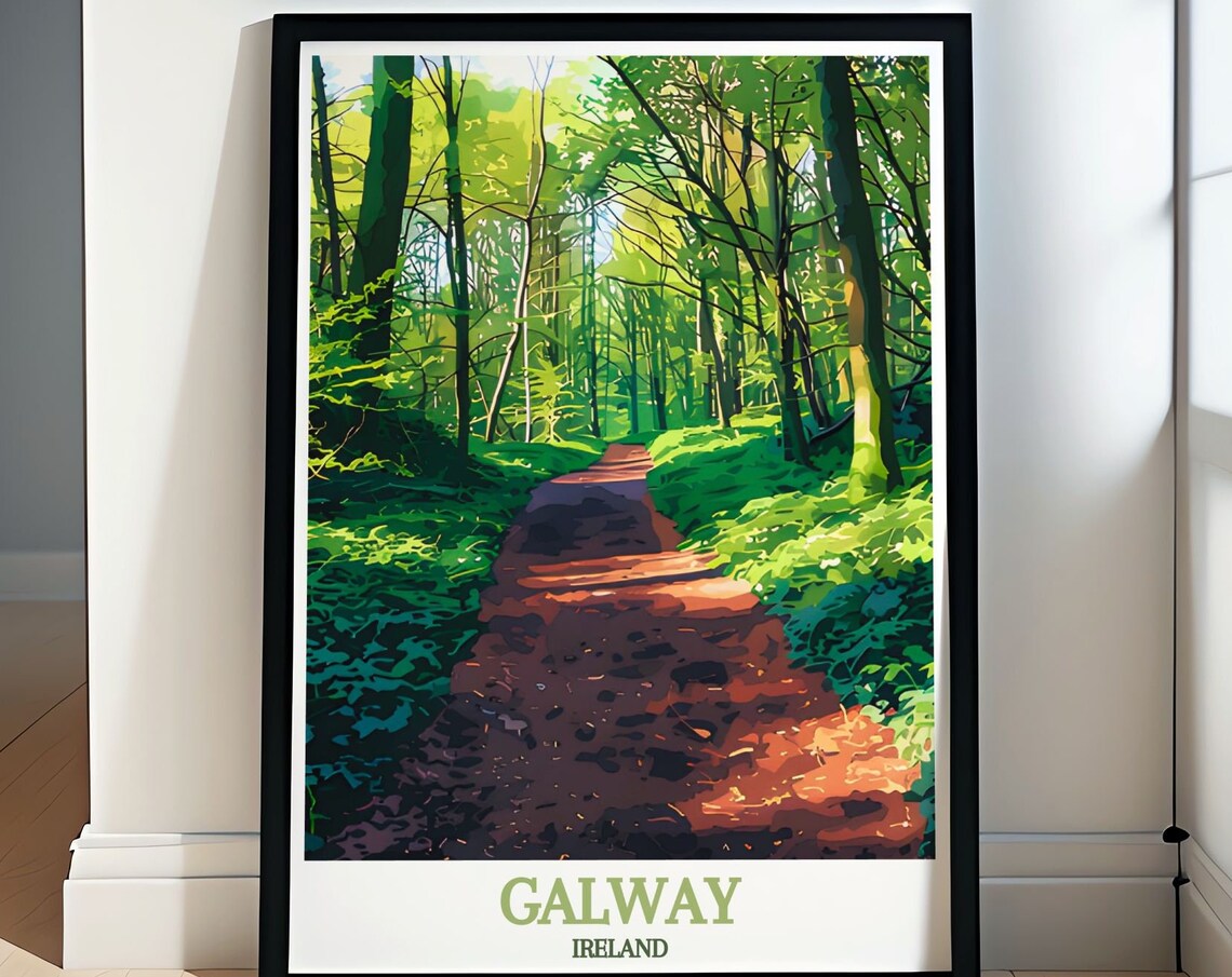 Galway Ireland Sunlit Green Forest Path Woodland Travel Poster
