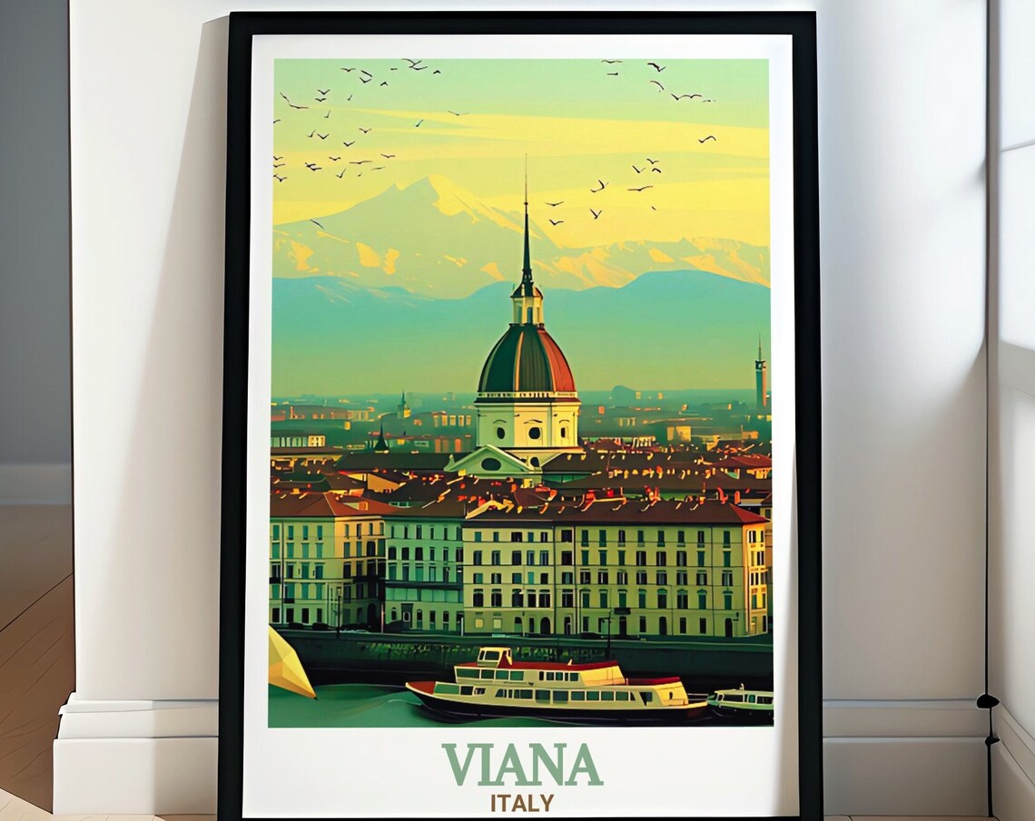 Turin Italy Mole Antonelliana City Skyline Vintage Travel Poster