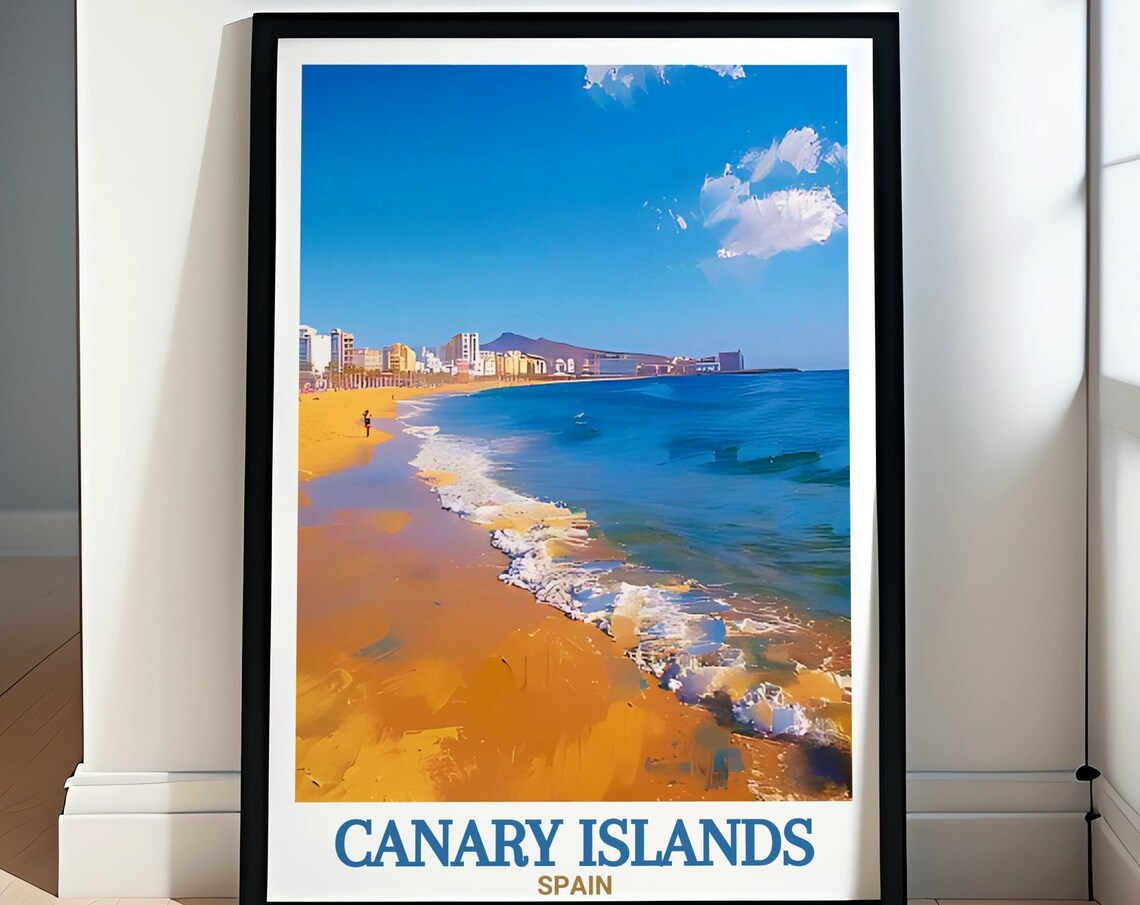Canary Islands Las Canteras Beach City Shoreline Golden Sand Poster