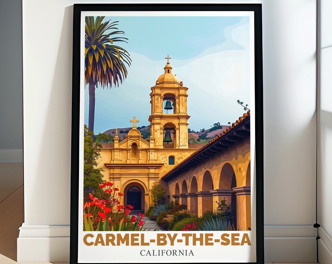 Carmel Mission Basilica Bell Tower Courtyard California Poster