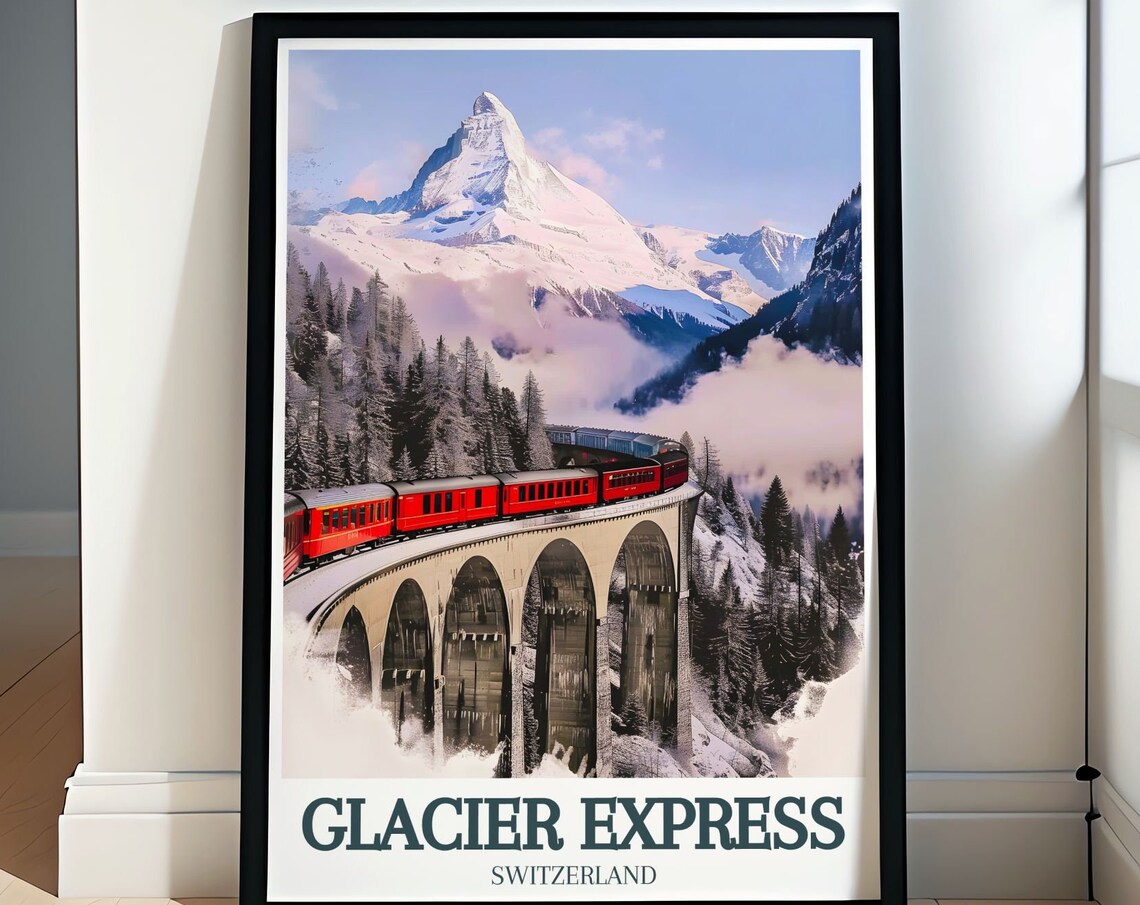 Glacier Express Train Travel Poster, Landwasser Viaduct