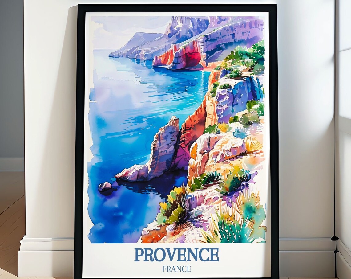 Cap Canaille Sea Cliffs in Watercolor Over Turquoise Water Poster