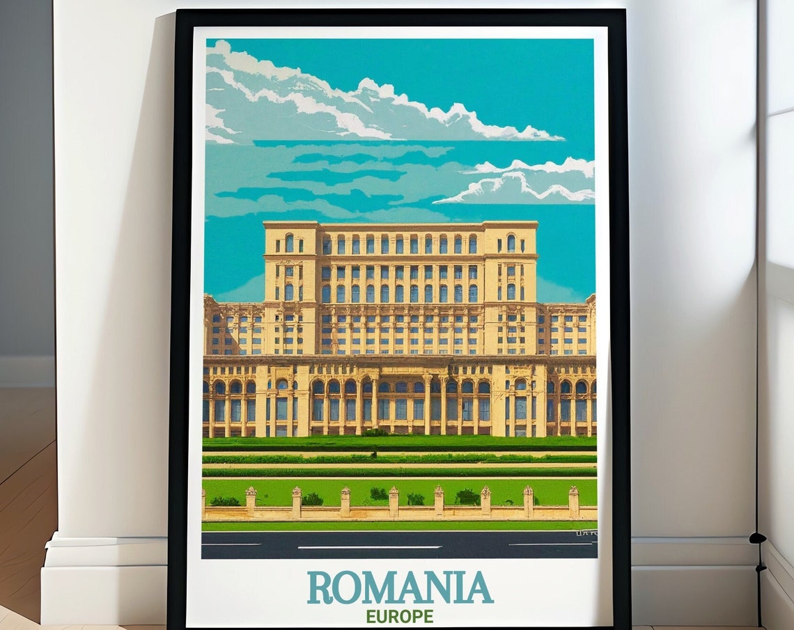 Romania Travel Poster Palace Of The Parliament Art Romania Gifts And Beautiful Wall Arts Romania Travel Prints And Decor