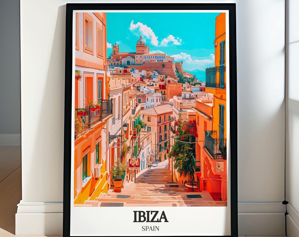 Ibiza Dalt Vila Old Town Cobbled Street Up to Cathedral Poster