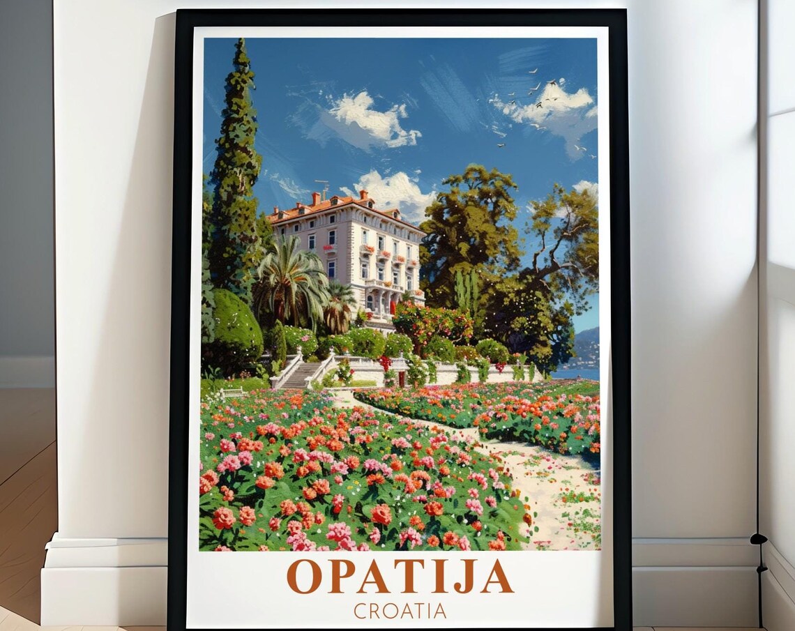 Opatija Croatia Villa Angiolina Rose Garden Estate Travel Poster