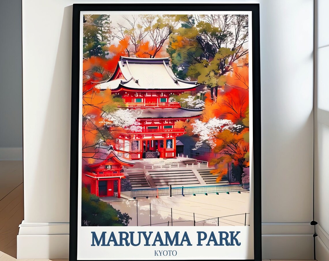 Ancient Kyoto Red Pagoda Temple with Autumn Leaves Japan Poster