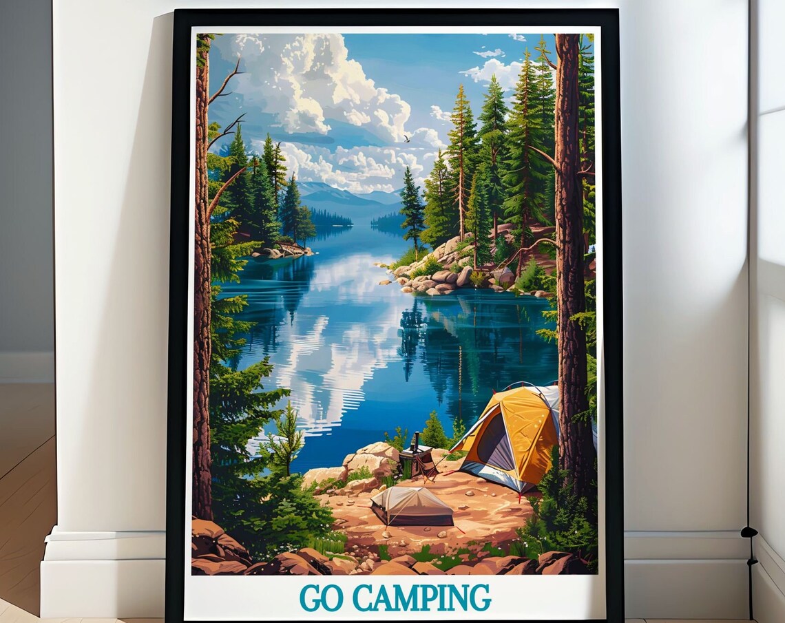 Go Camping Lakeside Tent Pine Forest Retreat Classic Travel Poster