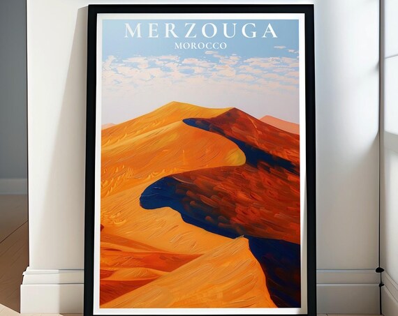 Merzouga Poster Erg Chebbi Dunes Travel Print Merzouga Wall Art Merzouga Art Morocco Wall Decor