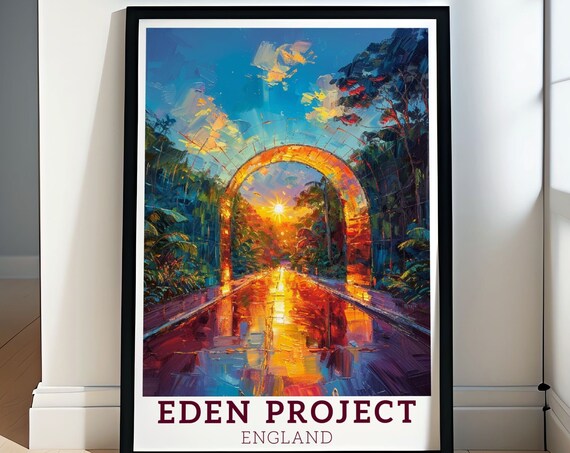 Eden Project Sunset Greenhouse Tunnel England Travel Art Poster