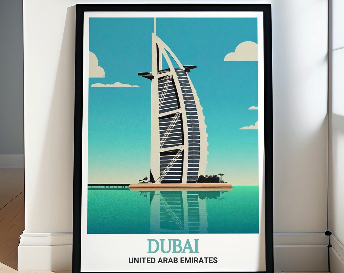 Dubai Burj Al Arab Sail Hotel Minimalist Turquoise Sea UAE Poster