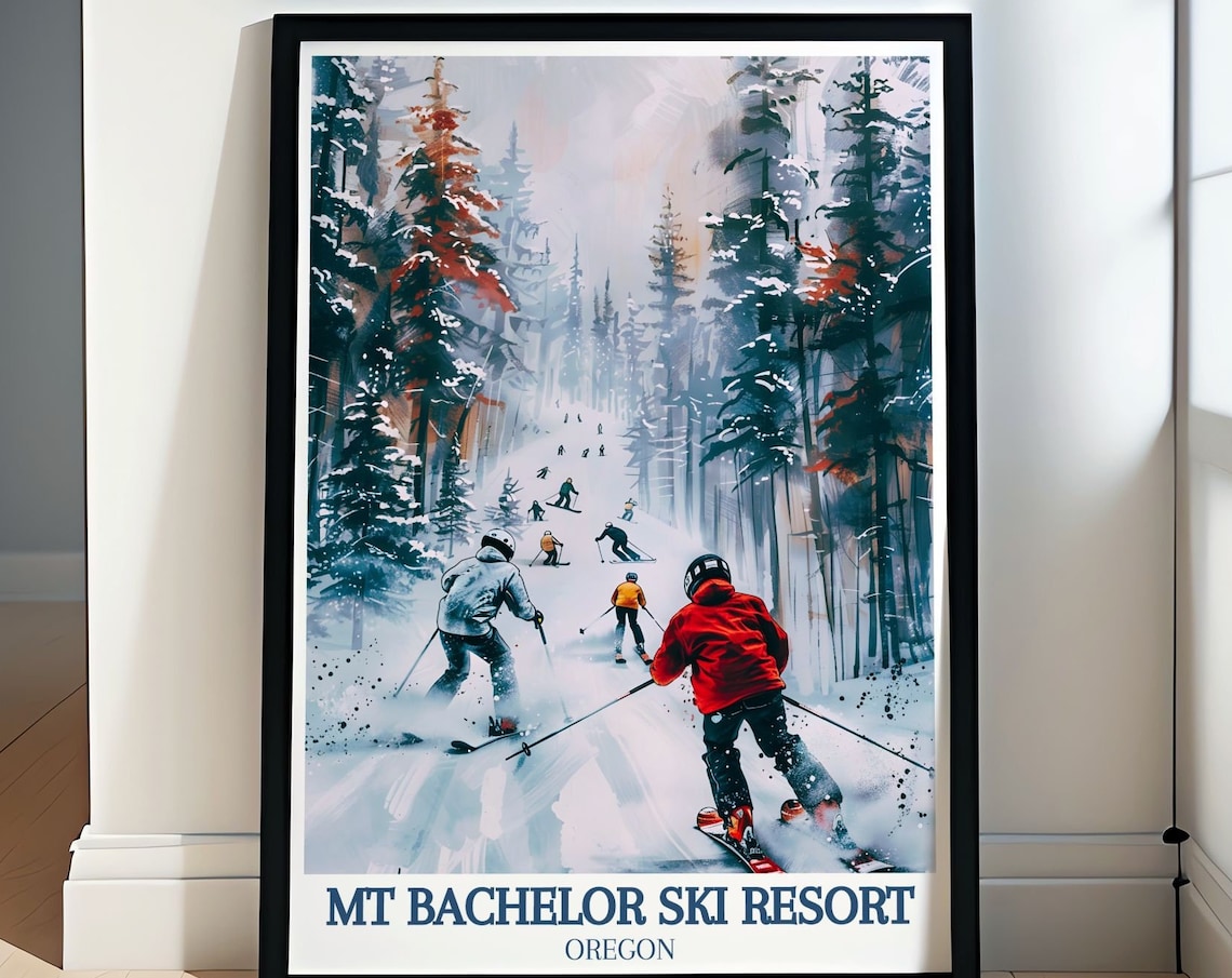 Mt Bachelor Travel Print Prints Of Bachelor Ski Resort And Deschutes National Forest Travel Poster Of Oregons Premier Ski Resort