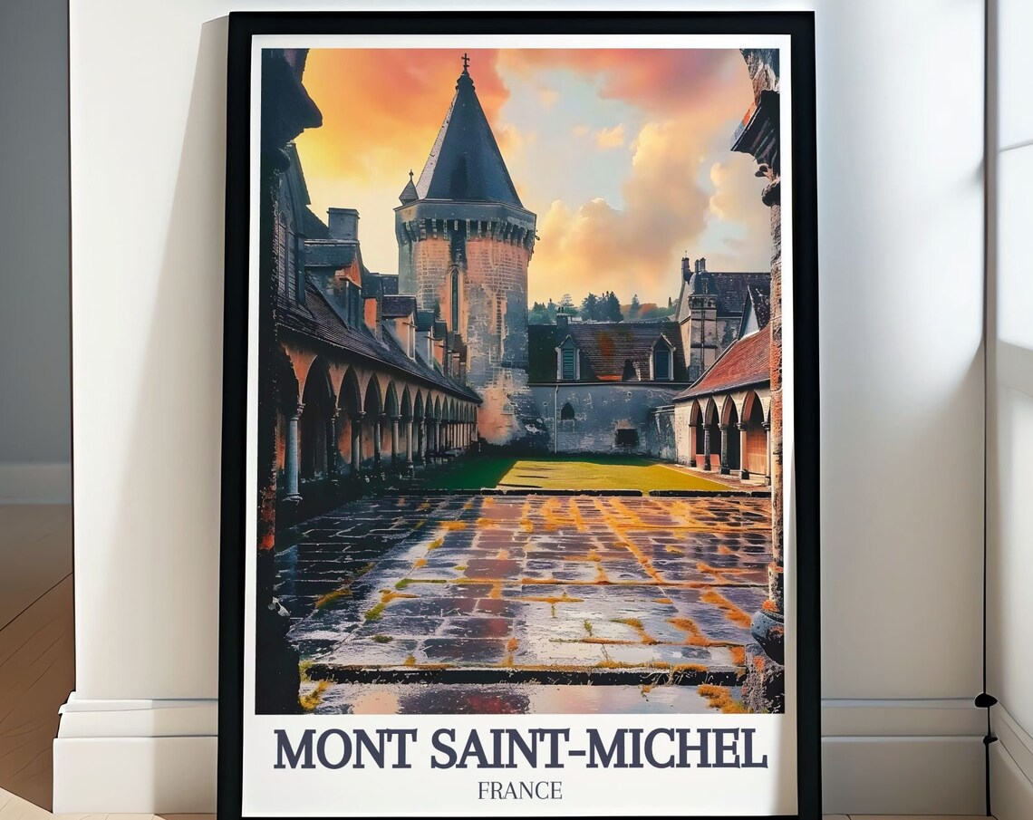 Mont Saint Michel France Abbey Courtyard Cloister Sunset Poster