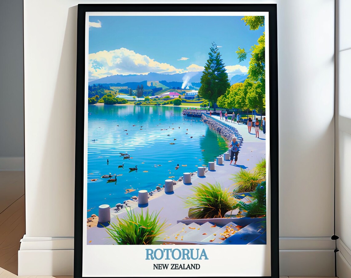 Lake Rotorua Lakeside Promenade Ducks New Zealand Travel Poster