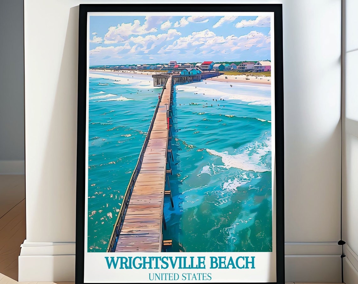 Wrightsville Beach Vintage Poster Crystal Pier Print Wrightsville Beach Travel Poster Print Wrightsville Beach Art