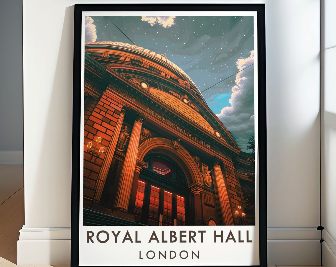 Royal Albert Hall London Entrance Starry Illuminated Night Poster