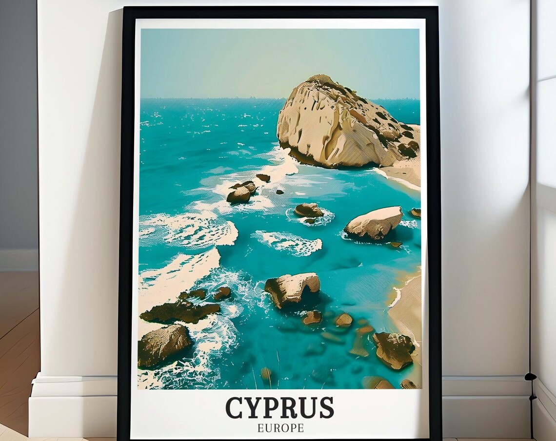 Aphrodites Rock Paphos Turquoise Sea and Rocky Cliffs Poster