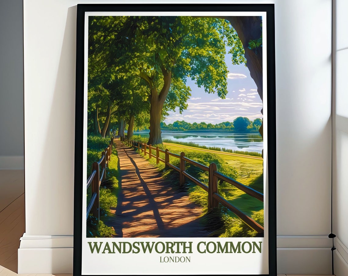 Wandsworth Common London Tree Lined Lake Path Walk Travel Poster