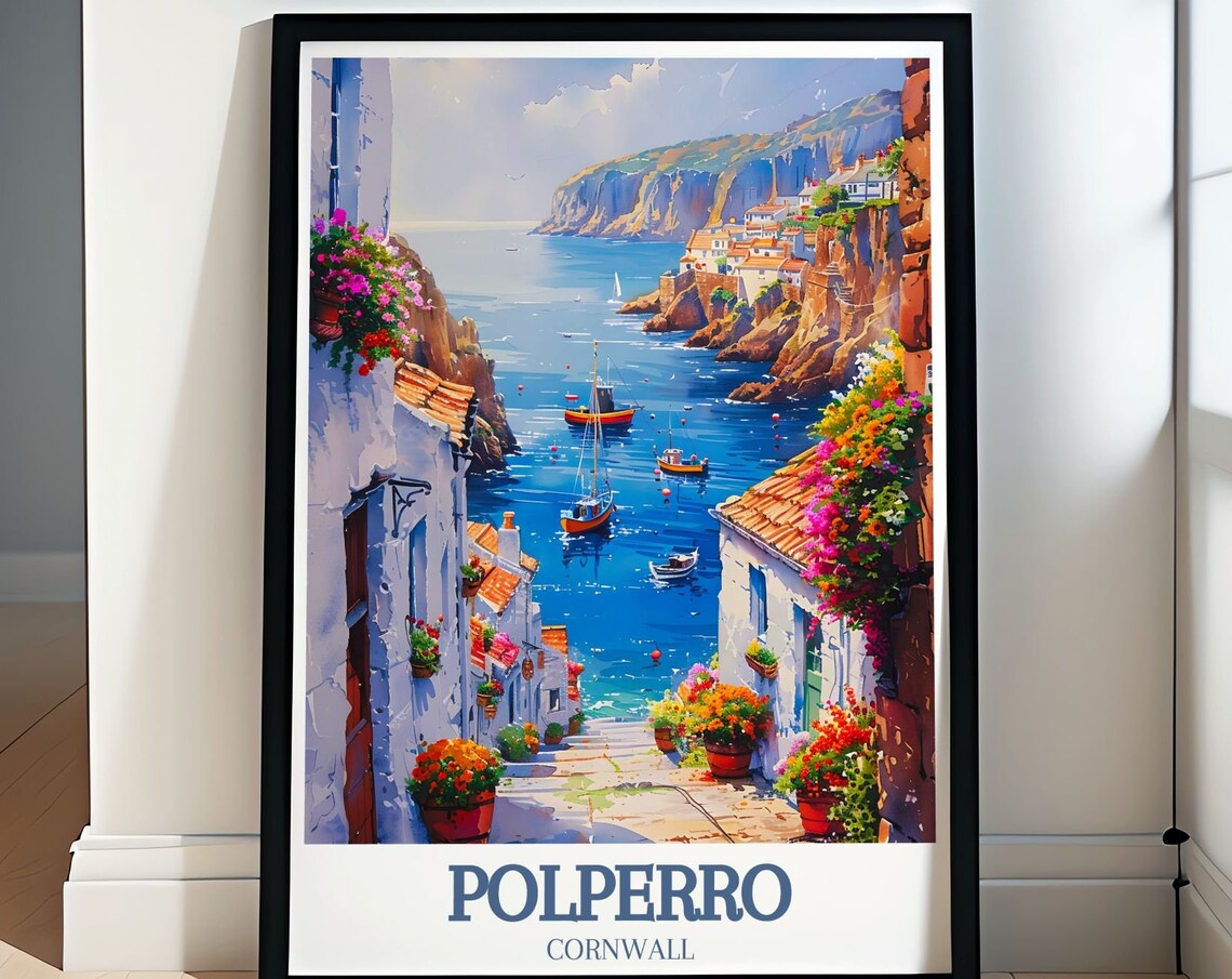 Polperro Cornwall Flower Lined Lane Leading to the Harbour Poster