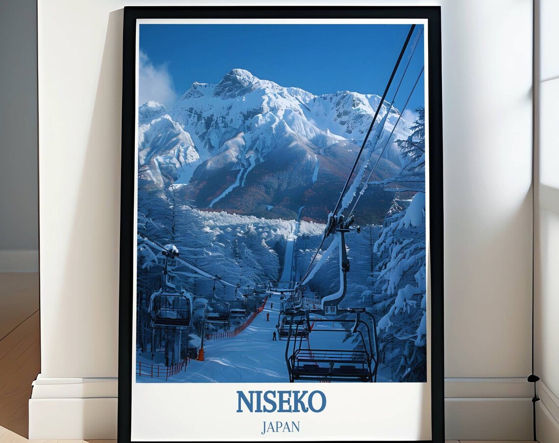 Niseko Japan Ski Resort Chairlifts Snowy Mountain Peak Poster