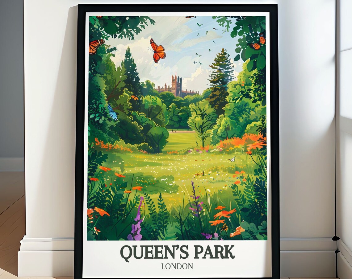 Queens Park London Wildflower Meadow Butterfly Garden Scene Poster