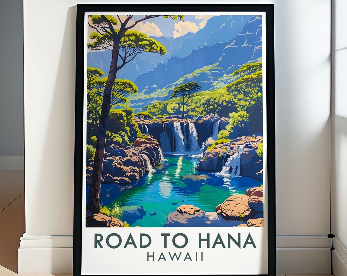 Road To Hana Travel Print Road To Hana And Sacred Pools Poster Road To Hana And Sacred Pools Wall Decor Sacred Pools Art
