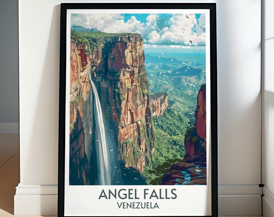 Angel Falls Tepui Cliff Waterfall Canaima Venezuela Travel Poster