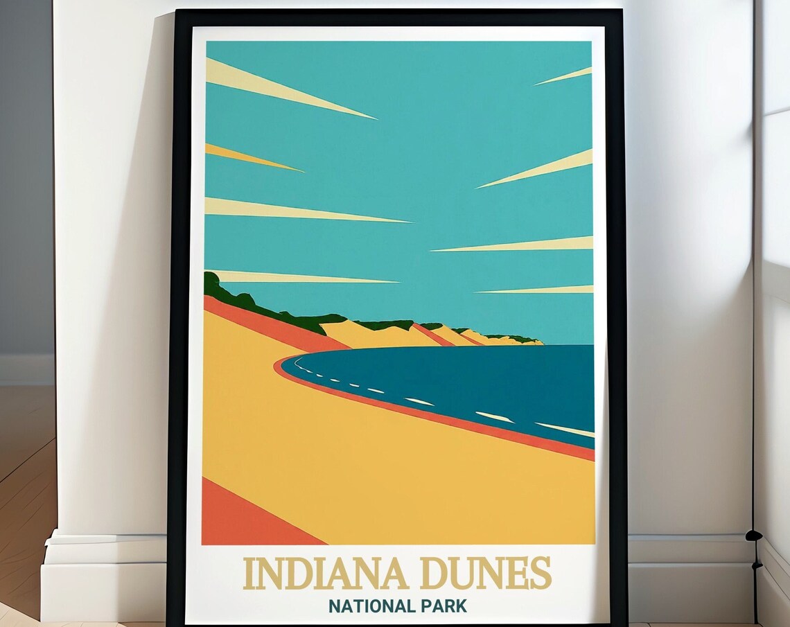 Indiana Dunes National Park West Beach Shoreline Lake Travel Poster