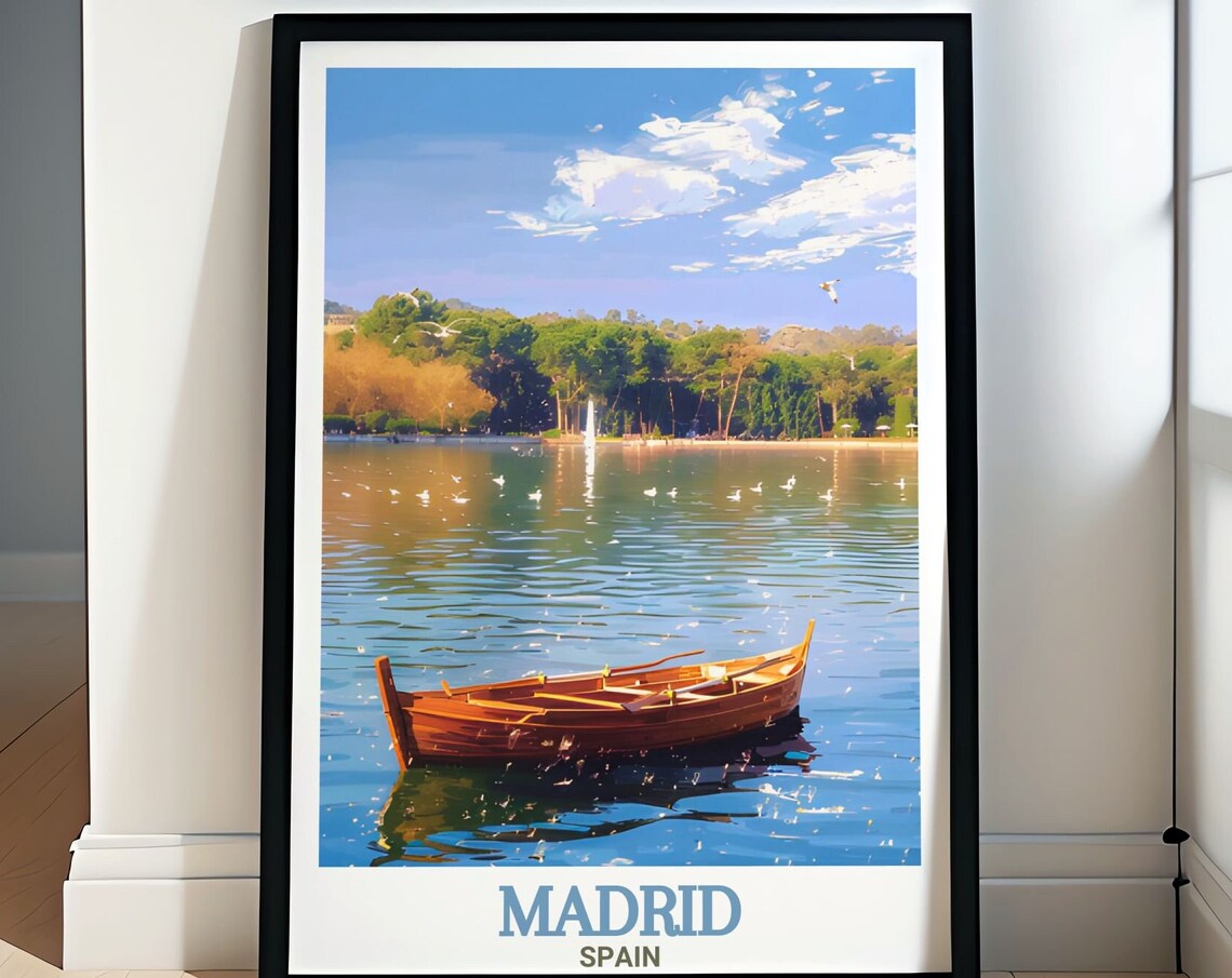 Madrid Casa de Campo Park Lake Rowboat Fountain Scenery Poster