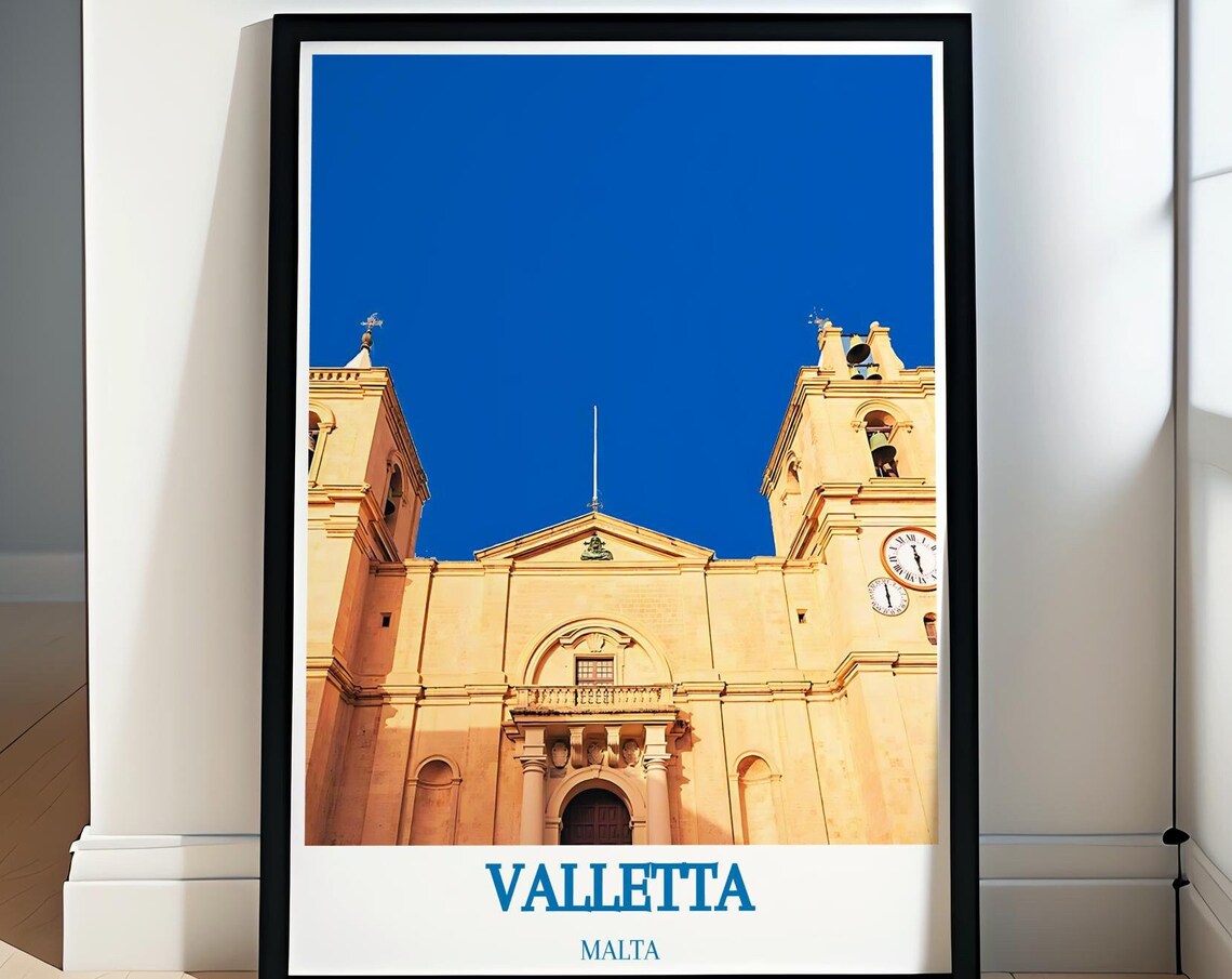 Valletta Malta St Johns Co Cathedral Facade Blue Sky Travel Poster