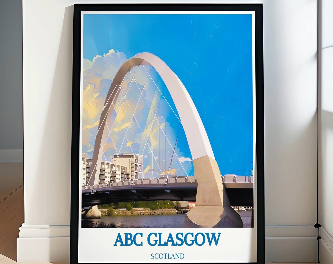 Glasgow Scotland Travel Poster Clyde Arc Bridge Modern Arch Art