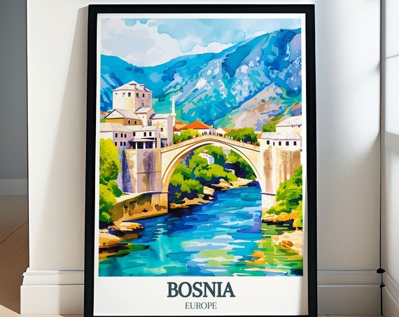Bosnia Travel Poster Mostar Stari Most Bridge Poster Print Mostar Stari Most Bridge Bosnia Art Print Mostar Stari Most Bridge Poster