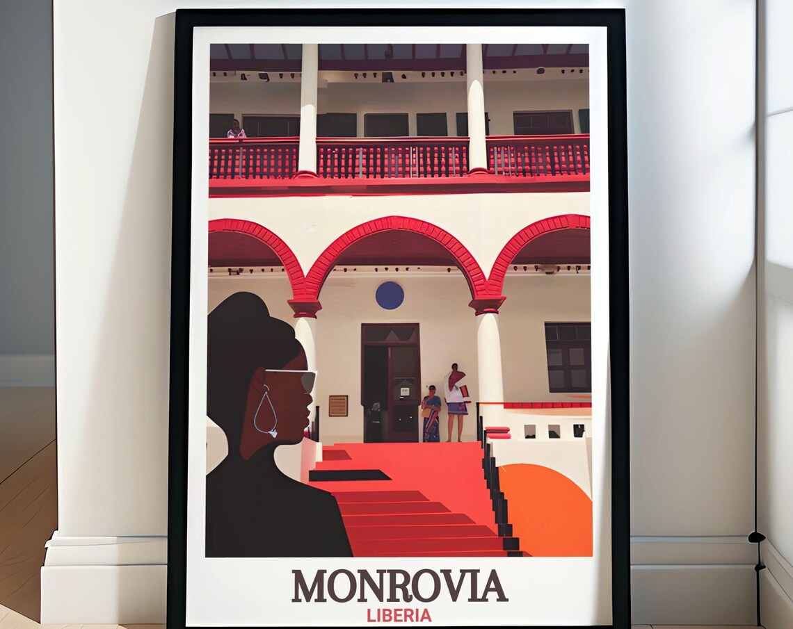 Monrovia National Museum Red Arches Liberia Travel Art Poster