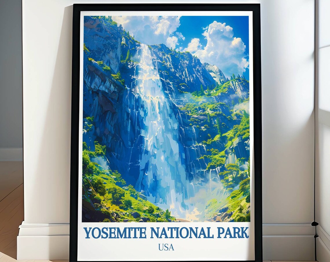 Yosemite National Park USA Tall Waterfall Granite Cliffs View Poster