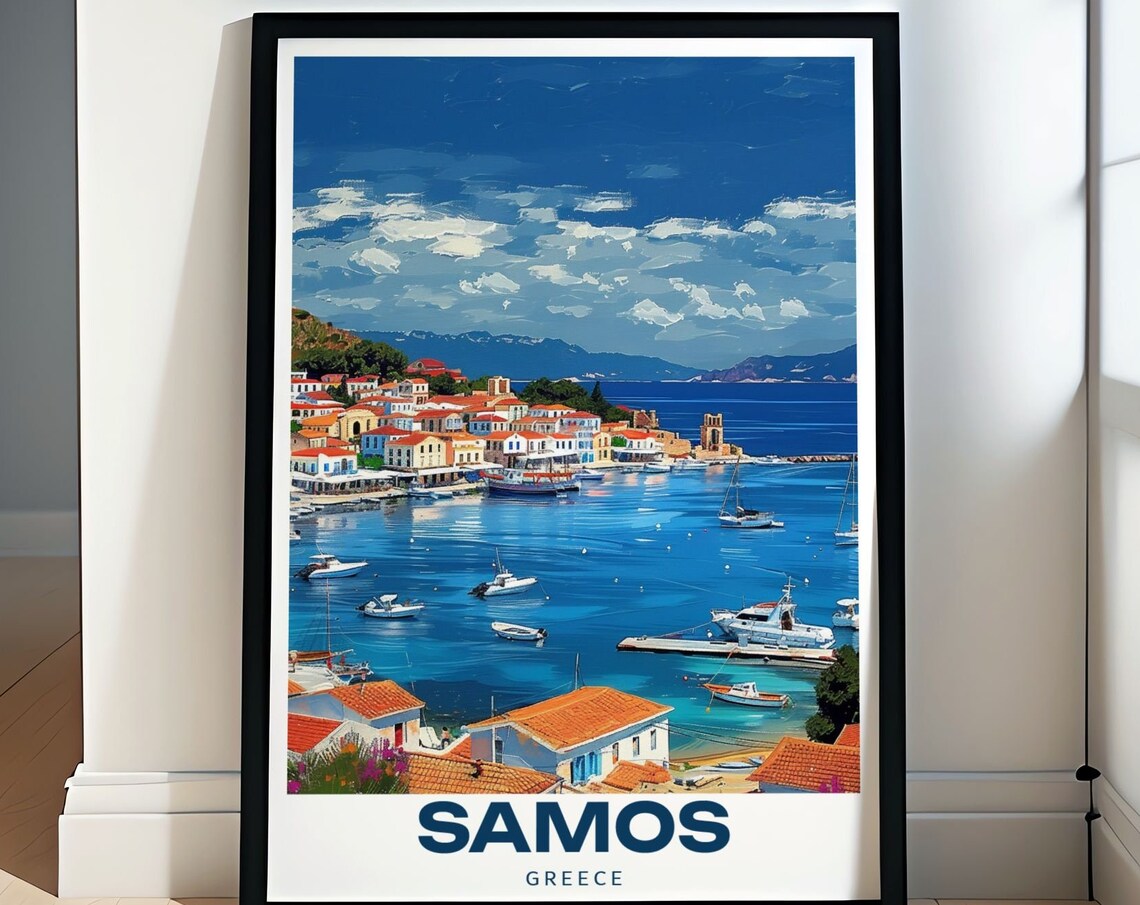 Samos Greece Pythagoreio Harbor Boats Seaside Town View Poster