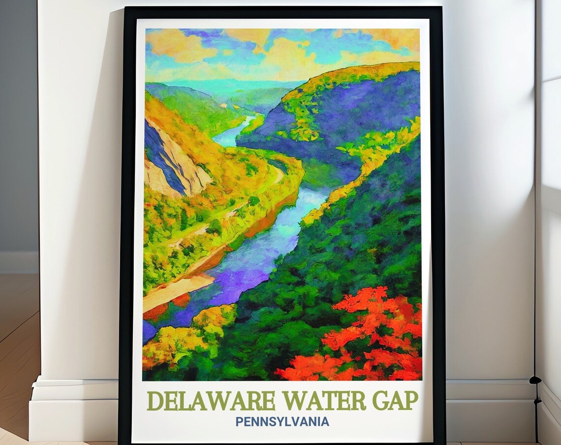 Delaware Water Gap River Bend Through Vibrant Autumn Forest Poster