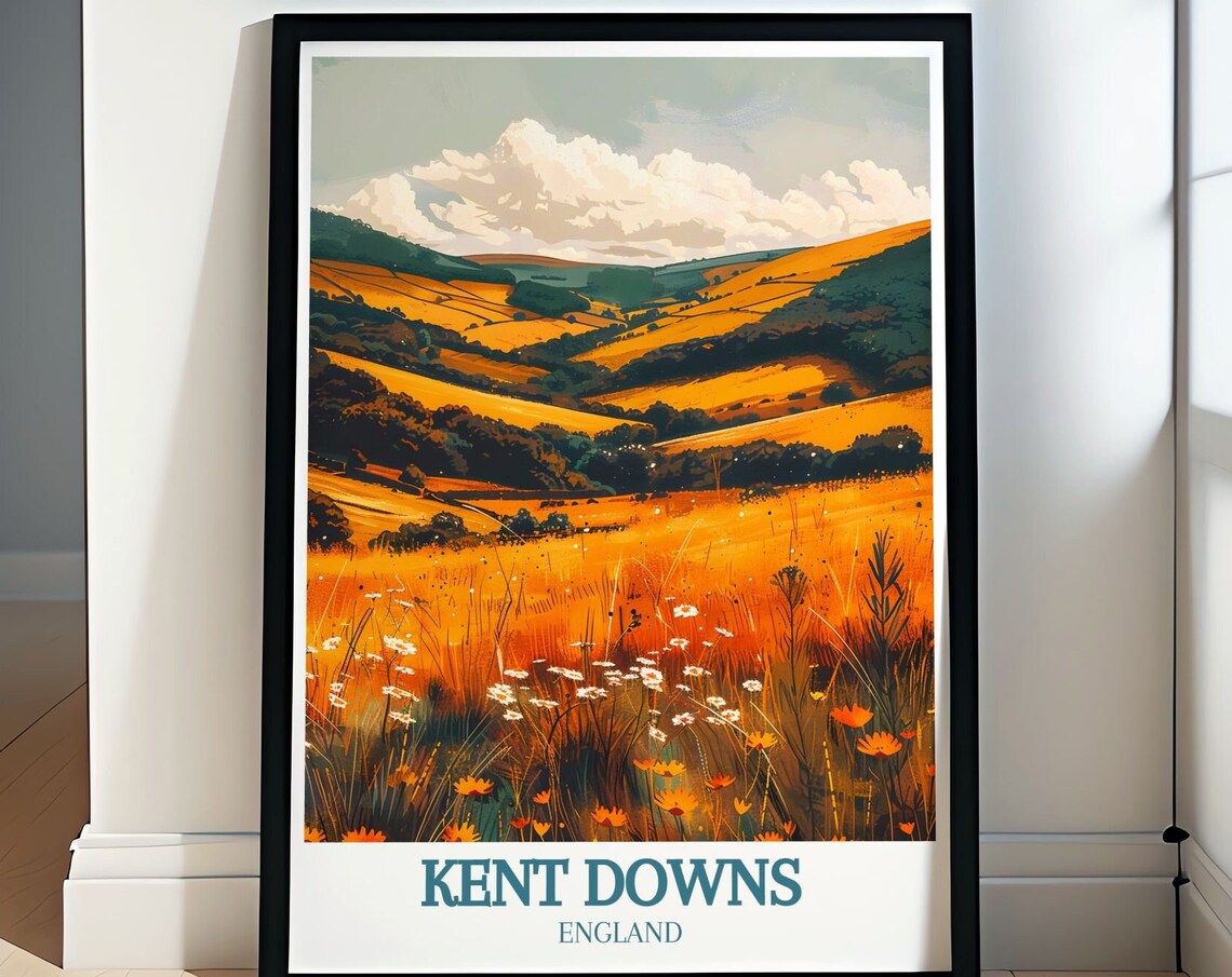 Kent Downs England Golden Wildflower Meadow Hills Autumn Poster