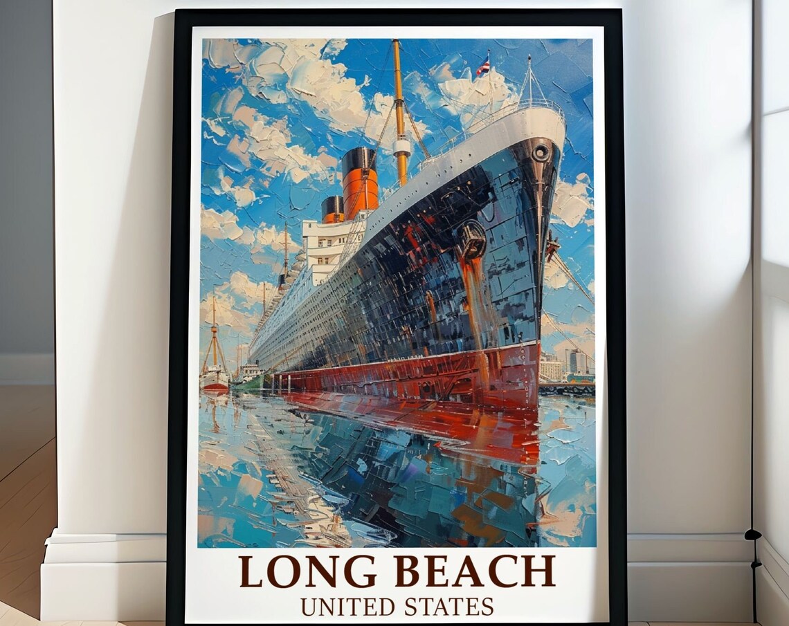 Long Beach Queen Mary Poster California Ocean Liner Ship Art